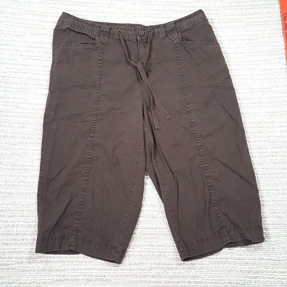 St Johns Bay Womens Brown Capri Pants Size 14 Drawstring Crop Pockets Casual Pan